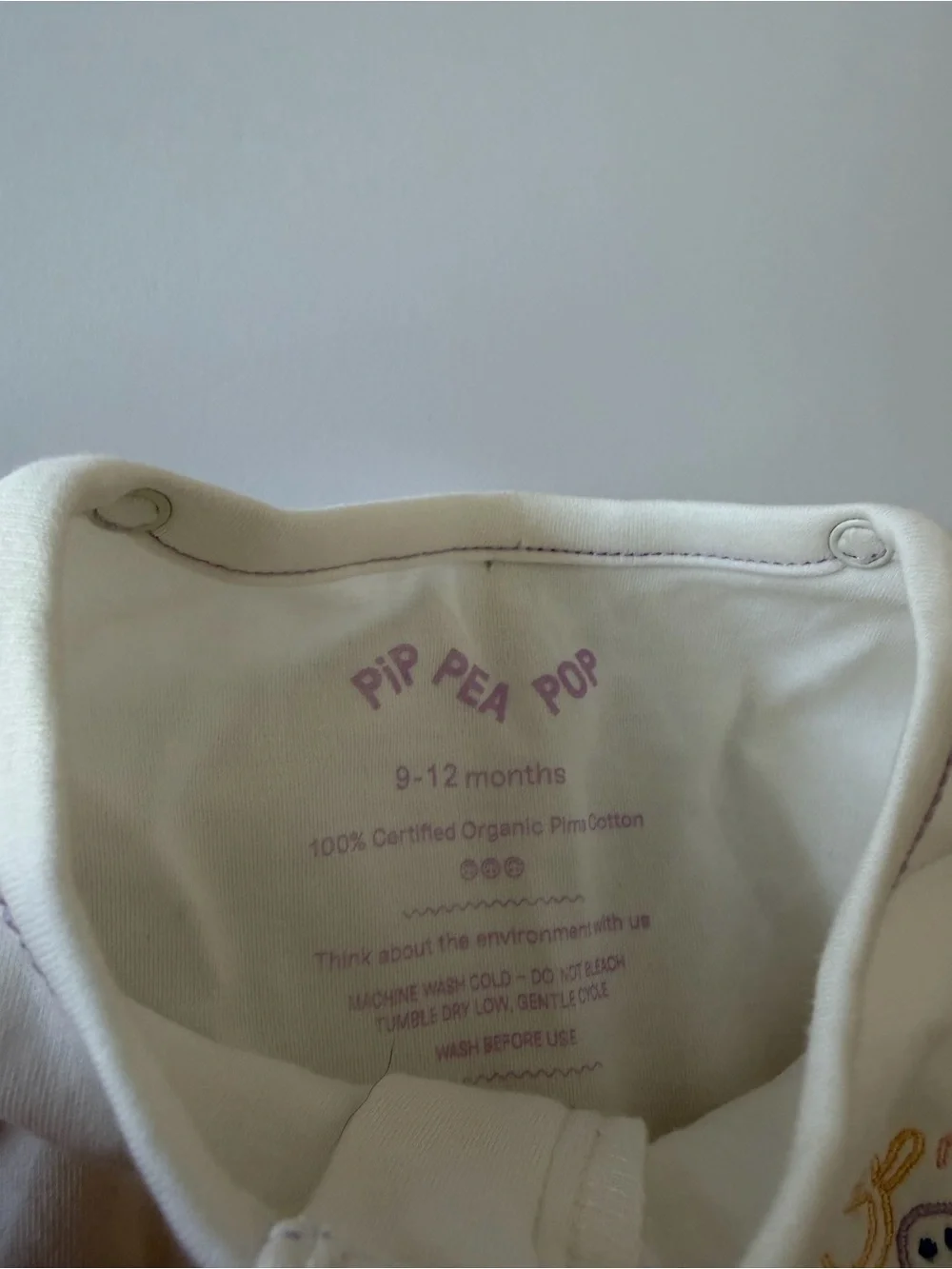 Pip Pea Pop Infant Babysuit Baby Bodysuit No Bib 100% Cotton So Soft 9-12 Months